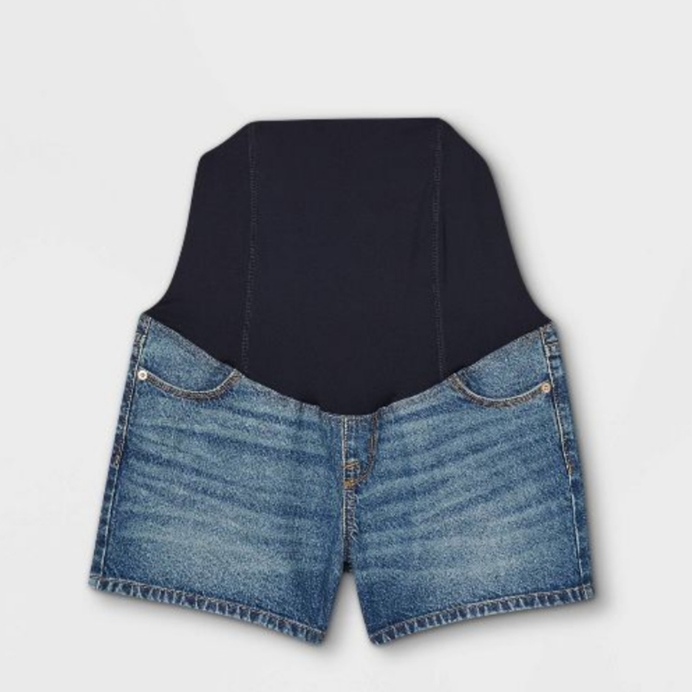 Crossover Panel Midi Maternity Jean Shorts